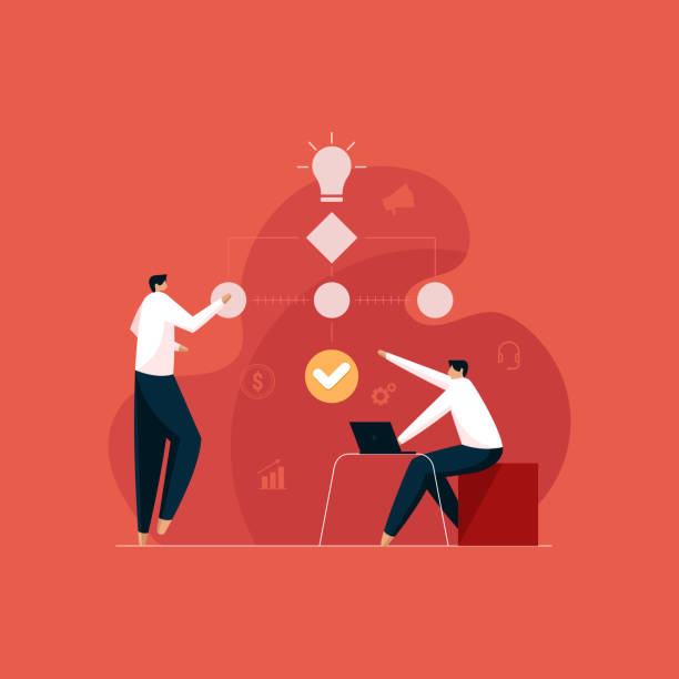 stockillustraties, clipart, cartoons en iconen met business team working on automation process, workflow management system - bedrijfsproces