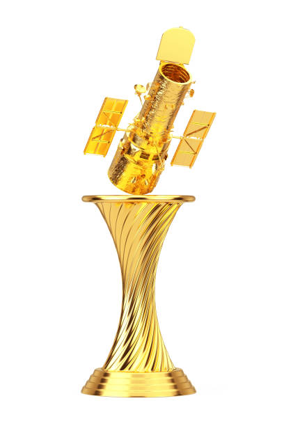 istock Golden Award Trophy Space Telescope Hubble. 3d Rendering 1355805209