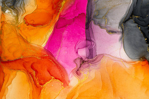 istock Abstract gold color background, hand drawn alcohol painting, liquid ink technique 1355807031