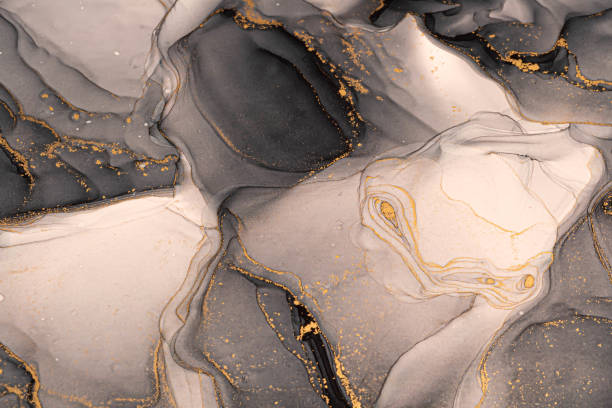 istock Abstract gold color background, hand drawn alcohol painting, liquid ink technique 1355807057