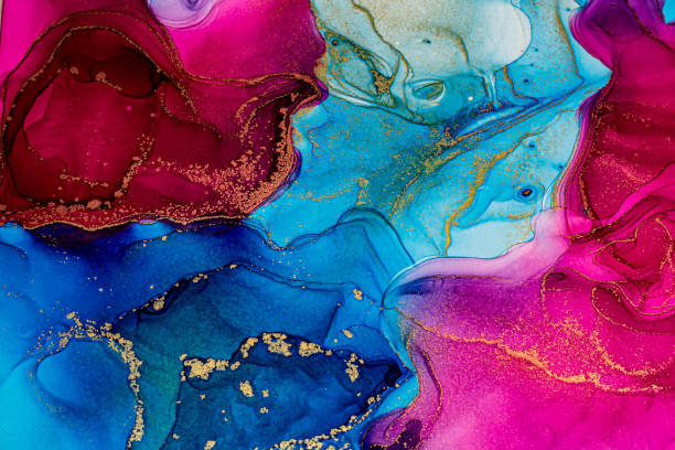 istock Abstract gold color background, hand drawn alcohol painting, liquid ink technique 1355807060