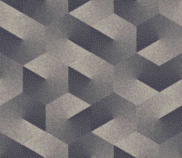 Stippled Isometric Cubes Seamless Pattern Geometrical Vector Abstract Background Different Stippled Isometric Cube Shapes Seamless Pattern Geometric Vector Abstract Background. Halftone Modern Texture Dotwork Hexagons Repetitive Wallpaper. Retro Colors Hand Drawn Art Illustration weird spot stock illustrations