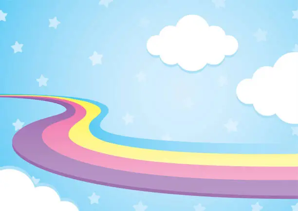 Vector illustration of cute colorful kawaii rainbow way