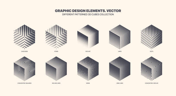 verschiedene verschiedene gemusterte kubische 3d-vektoren, die auf weißem hintergrund isoliert sind - european culture audio stock-grafiken, -clipart, -cartoons und -symbole