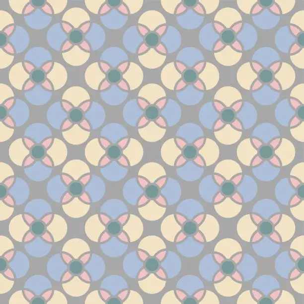 Vector illustration of Pastel Abstract Vector Seamless Pattern With Geometric Shapes In Pale Pink, Blue And Cream