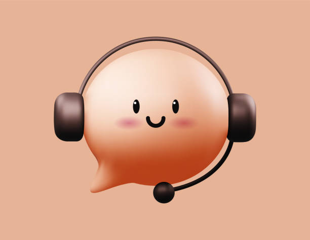 ilustrações, clipart, desenhos animados e ícones de suporte on-line ou ilustração conceito de chatbot com personagem bolha de mensagens 3d com fones de ouvido. ilustração vetorial - headset