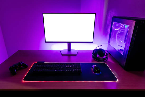 Desk With Gaming Setup Display With Isolated Screen For Mockup