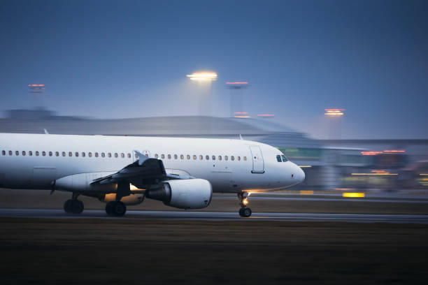 istock Airplane during take off on airport runway