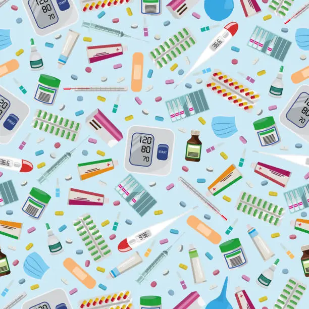 Vector illustration of Seamless pattern for pharmacy and other medical institutions