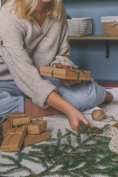 istock Christmas gift zero waste, eco friendly hand made box packaging gifts 1355818283