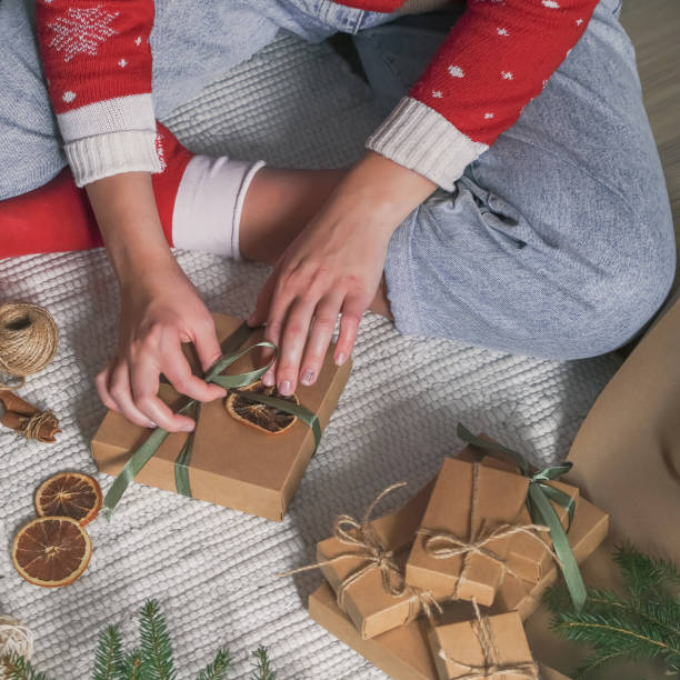 istock Christmas gift zero waste, eco friendly hand made box packaging gifts 1355818302