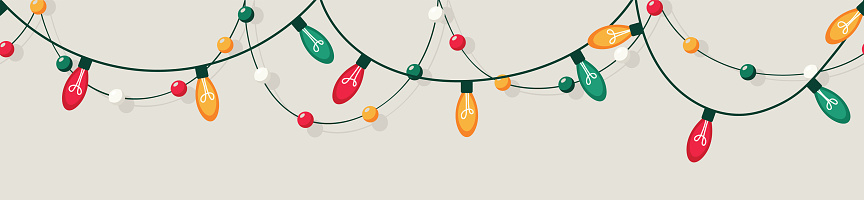 Playful horizontally seamless Christmas lights and beads. EPS10 vector illustration, global colors, easy to modify.
