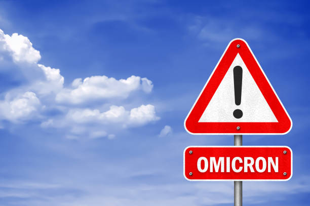 Omicron - road sign information message stock photo