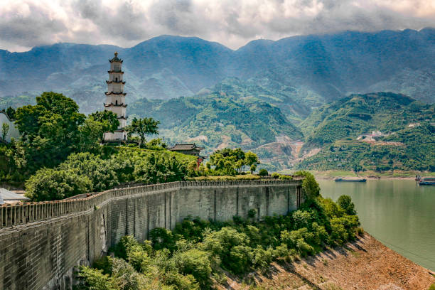 A pagoda along the Yangtze river stock photo