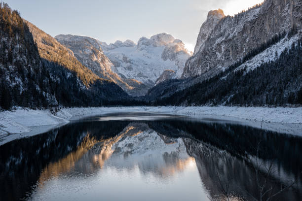 istock a lake inbetween mountains in the winter 1355826208
