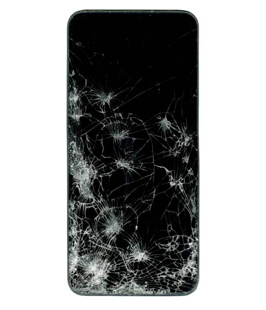 istock Broken mobile phone screen, fractured glass white background 1355826366