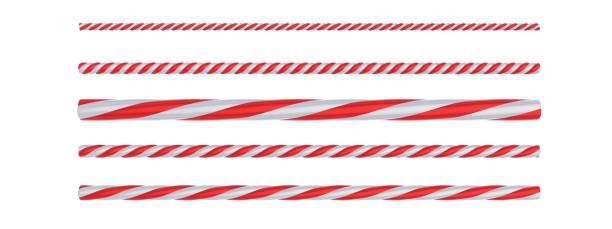 zuckerstangen bleiben isoliert auf weißem hintergrund, weihnachtliches streifenmuster. 3d-abbildung - peppermint candy stick striped stock-fotos und bilder