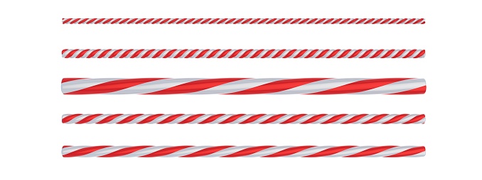Candy canes sticks variation isolated cutout on white background. Merry Christmas banner. Peppermint red white striped traditional kids candies . 3d illustration