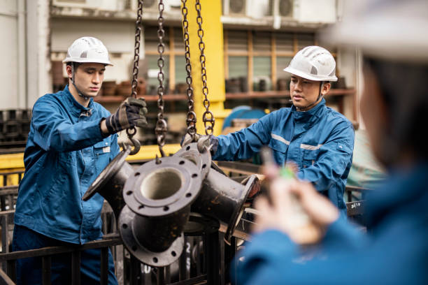 istock Blue collar workers working in steel factory 1355840834