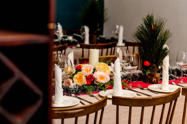 istock Christmas party table decorations fine dining wine glasses 1355841477