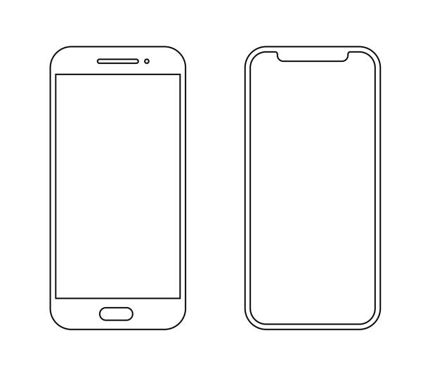 ikona konturu smartfona makieta mobilna. szkieletowy wektorowy telefon komórkowy linii frontu - iphone stock illustrations