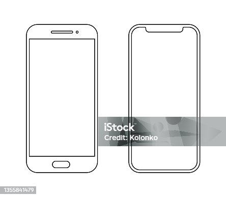 istock Smartphone outline icon mobile mockup. Wireframe front line vector cellphone 1355841479