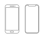 istock Smartphone outline icon mobile mockup. Wireframe front line vector cellphone 1355841479