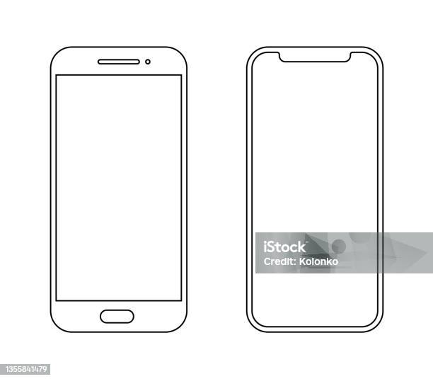 Smartphone Outline Icon Mobile Mockup Wireframe Front Line Vector Cellphone Stock Illustration - Download Image Now