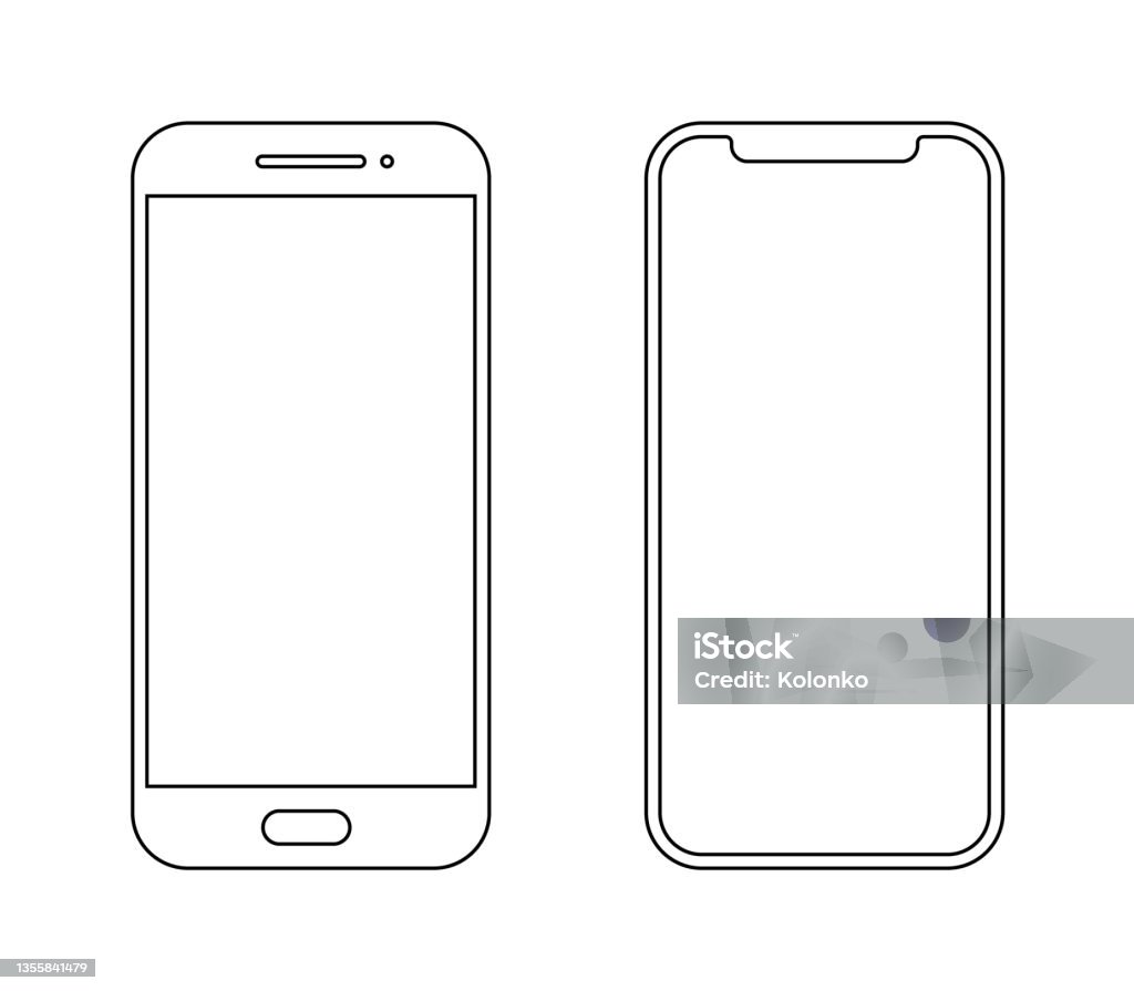 Smartphone outline icon mobile mockup. Wireframe front line vector cellphone - 免版稅手機圖庫向量圖形