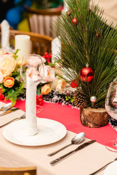 istock Christmas party table decorations fine dining wine glasses 1355841501