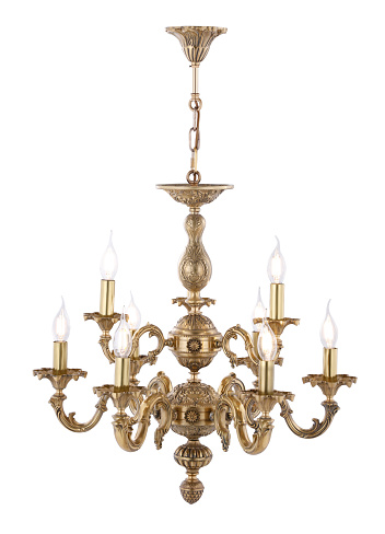 A miniature chandelier with sparkling crystal accents and delicate metalwork.