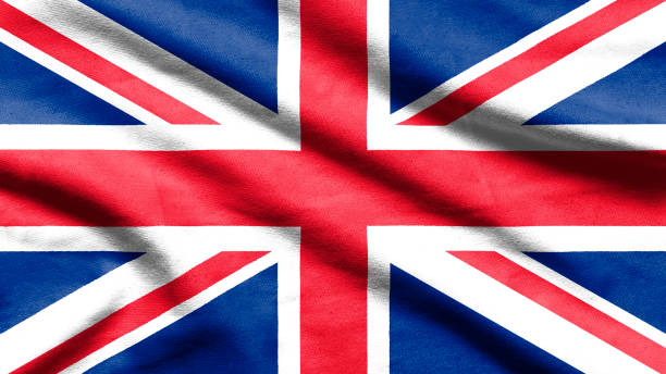bandiera del regno unito su tessuto ondulato. - british flag foto e immagini stock