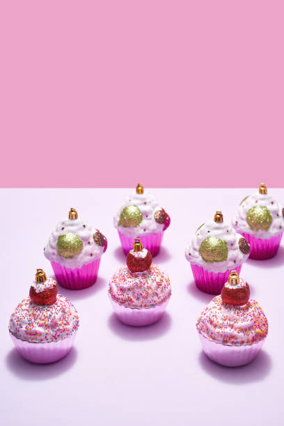 istock Variety christmas baubles in form of cupcake 1355846121