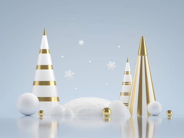 podio decorativo natalizio per presentazione rendering 3d - backdrop design decoration winter foto e immagini stock