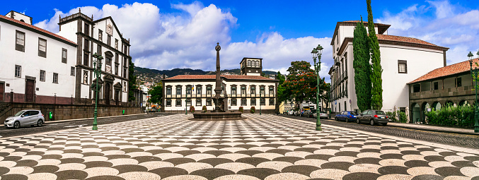 Madeira island travel and landmarks.  Central square - \