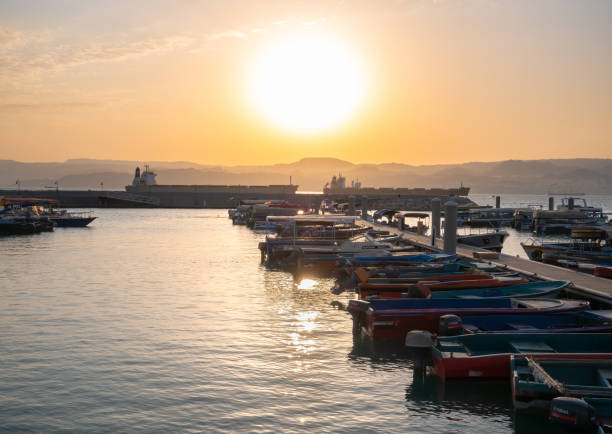 Aqaba, Jordan - 01.09.2021: Scenic view from Aqaba Port at sunset