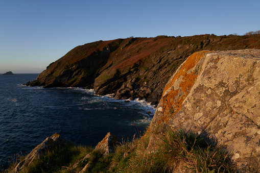 Coastal scenery along the south coast of Cornwall around Portloe in England, United Kingdom