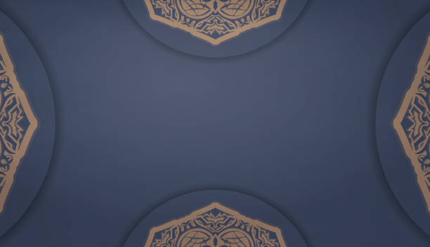 istock Baner in blue with vintage brown ornament for design under your text 1355852536