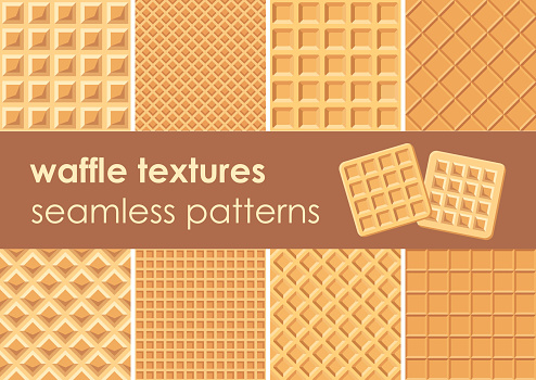 Waffle seamless patterns set. 8 traditional textures.
