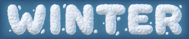 istock Word Winter made of snow isolated on blue background 1355855836