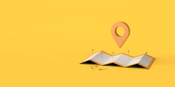 istock Locator mark and map with pins. Travel and search concept. 3D illustration. Copy space. 1355857473
