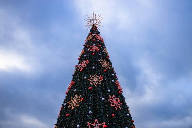 istock decorated Christmas tree on public city squere 1355857643