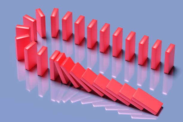 istock The red blocks domino are pushing. Trends and problems concept 1355859019