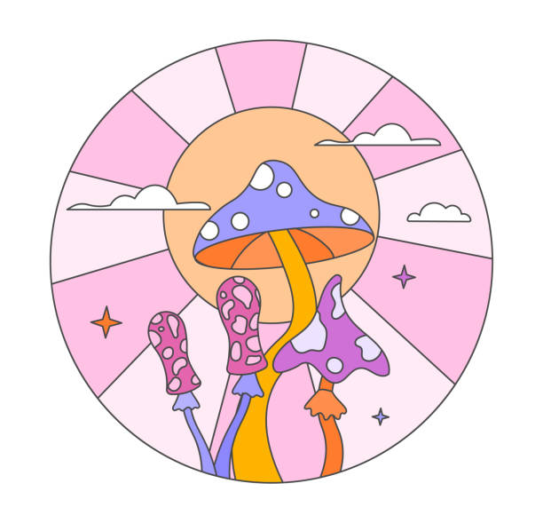 абстрактный розовый гриб - cloud mushroom fungus cartoon stock illustrations