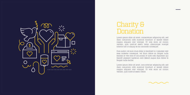 Vector Set of Illustration Charity and Donation Concept. Line Art Style Background Design for Web Page, Banner, Poster, Print etc. Vector Illustration. Vector Set of Illustration Charity and Donation Concept. Line Art Style Background Design for Web Page, Banner, Poster, Print etc. Vector Illustration. charity volunteer stock illustrations