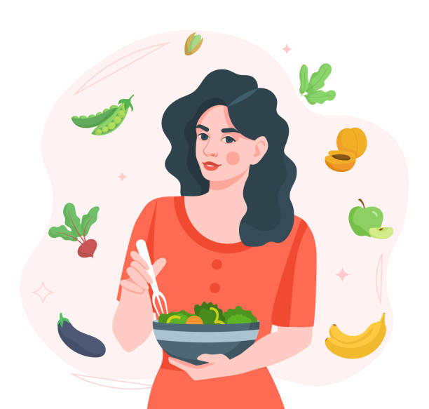 ilustrações de stock, clip art, desenhos animados e ícones de eating healthy food - healthy eating healthy lifestyle salad vegetable