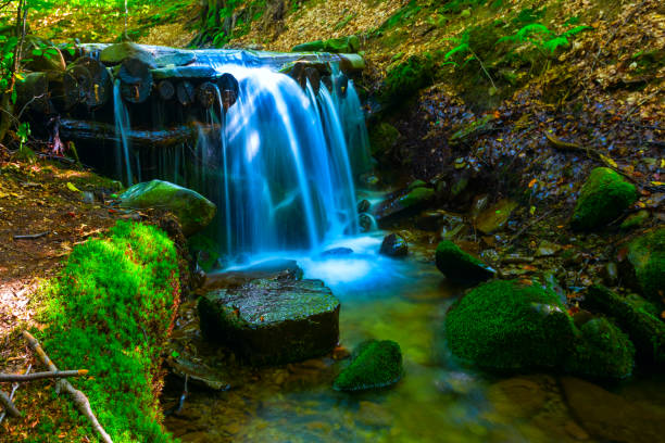 istock small waterfall on mountain river, beautiful outdoor natural background 1355873854