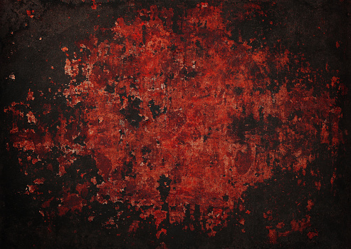 Close up grunge brown abstract uneven background texture of vintage weathered corroded rusty metal surface with dark vignette frame