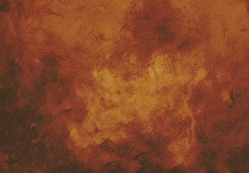 Brown and yellow abstract grunge background texture of painted surface with uneven dark strokes