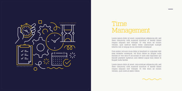 vektorsatz der illustration zeitmanagement-konzept. line art style hintergrunddesign für webseite, banner, poster, print etc. vektorillustration. - deadline personal organizer busy clock stock-grafiken, -clipart, -cartoons und -symbole